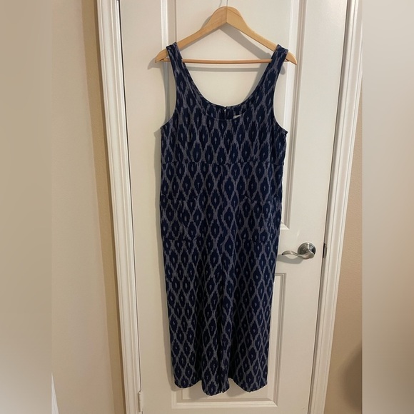 Outerknown Ikat Cropped Wide Leg Jumpsuit Organic Cotton Navy Print Size Medium - Picture 2 of 12
